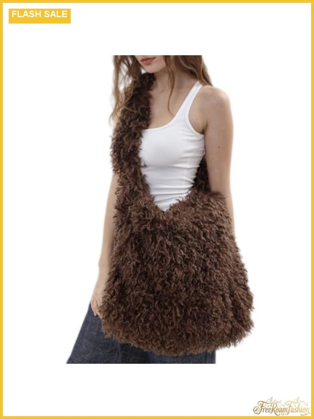 Faux Fur Zip Up Hobo Bag Large Winter Fuzzy Shoulder Bag